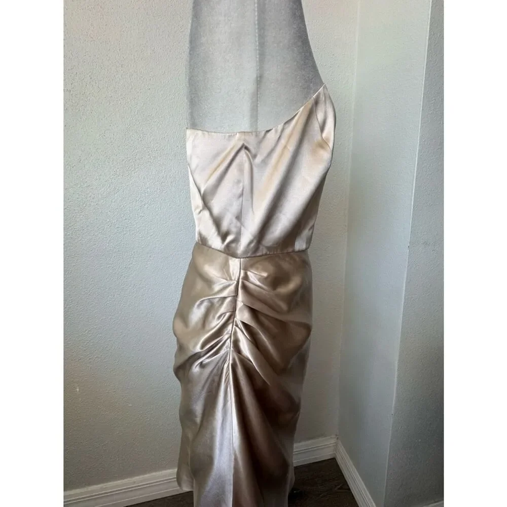 J. Crew One-Shoulder Satin Dress in Champagne Blush 100% Silk SZ 10